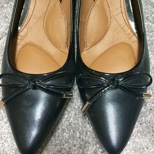 Brand new black leather wedge heel!